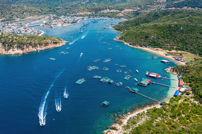 High angle view of boats in sea