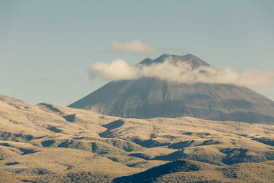 Scenic view of mountains against cloudy sky