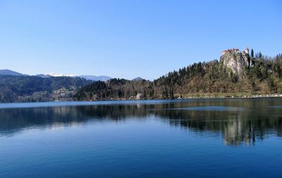 Scenic view of lake against clear sky