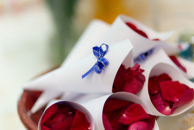 Close-up of white flowers on table