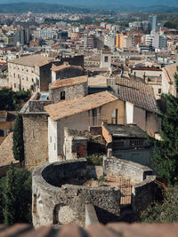 High angle view of buildings in city