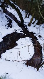High angle view of snow covered landscape