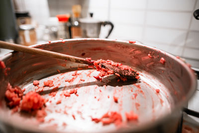Close-up of meat in container