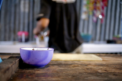 Close-up of tea cup on table