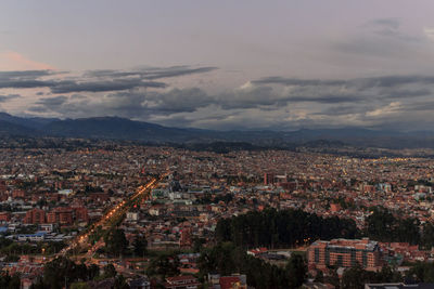 High angle shot of townscape against sky