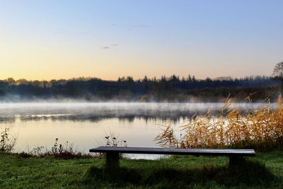 Scenic view of lake against sky during sunset