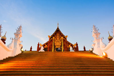 Low angle view of temple building against sky