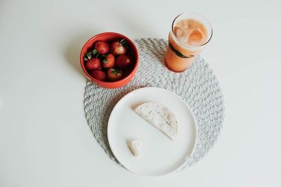 High angle view of breakfast on table