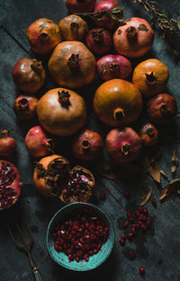 High angle view of fruits in bowl on table