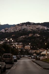 View of city street against clear sky