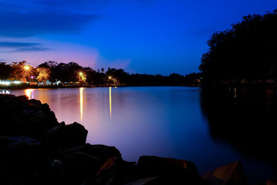 Scenic view of lake at night