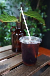 Close up glass of iced black coffee