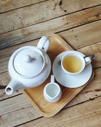 High angle view of tea cup on table