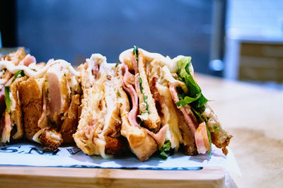 Close-up of meat in plate on table