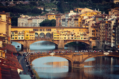 Arch bridge over river in city