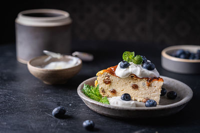 Close-up of food in plate on table