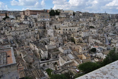 High angle shot of townscape against sky