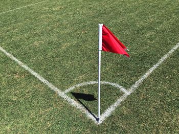 High angle view of flag on field