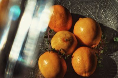 High angle view of oranges