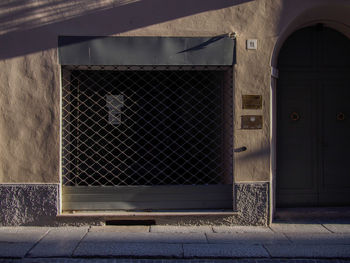 Closed door of building