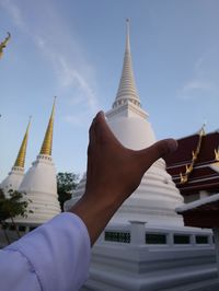 Low angle view of pagoda against sky