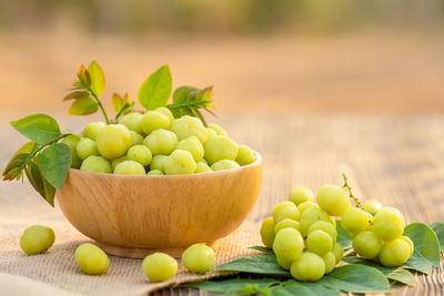 Close-up of fruits in bowl on table