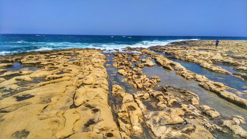 Scenic view of beach against clear sky