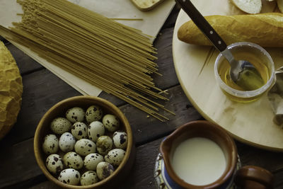 High angle view of food on table