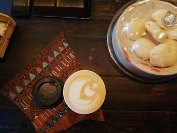 High angle view of coffee on table