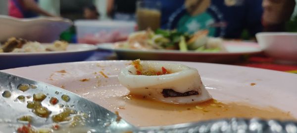 Close-up of dessert in plate on table