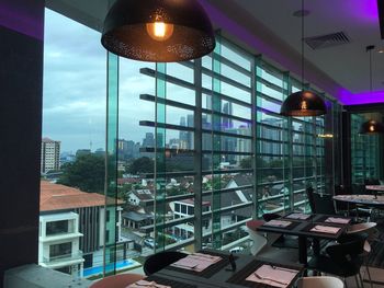 Interior of illuminated restaurant