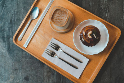 High angle view of dessert in plate on table