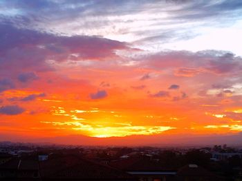 High angle view of townscape against sky during sunset