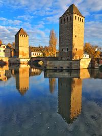 Reflection of tower in water