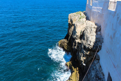 High angle view of rock formation in sea