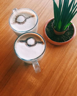 High angle view of coffee on table