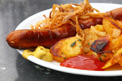 Close-up of food in plate on table