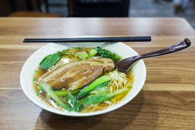 Close-up of meal served on table