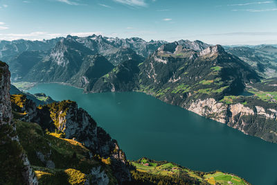 Panoramic view from fronalpstock on lake lucerne in switzerland.