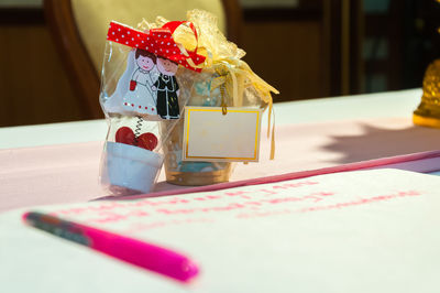 Close-up of ice cream on table