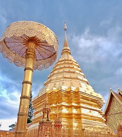 Low angle view of temple building against sky