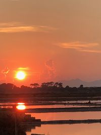 Scenic view of sea against orange sky