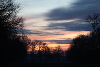 Silhouette bare trees against sky during sunset