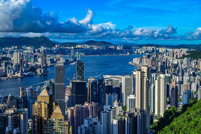 Aerial view of cityscape against sky