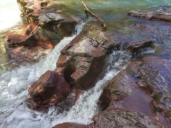 Close-up of water flowing through rocks