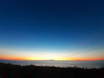 Scenic view of sea against clear sky during sunset