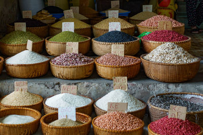 Close-up of spices for sale at market stall