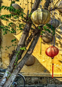 Low angle view of decoration hanging on tree