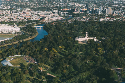 Aerial view of buildings and trees in city