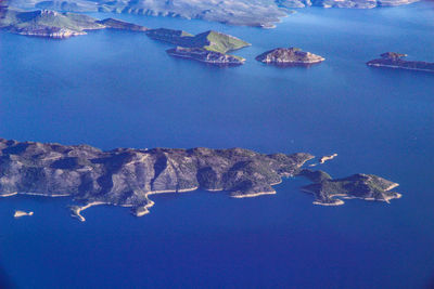 High angle view of boats in sea